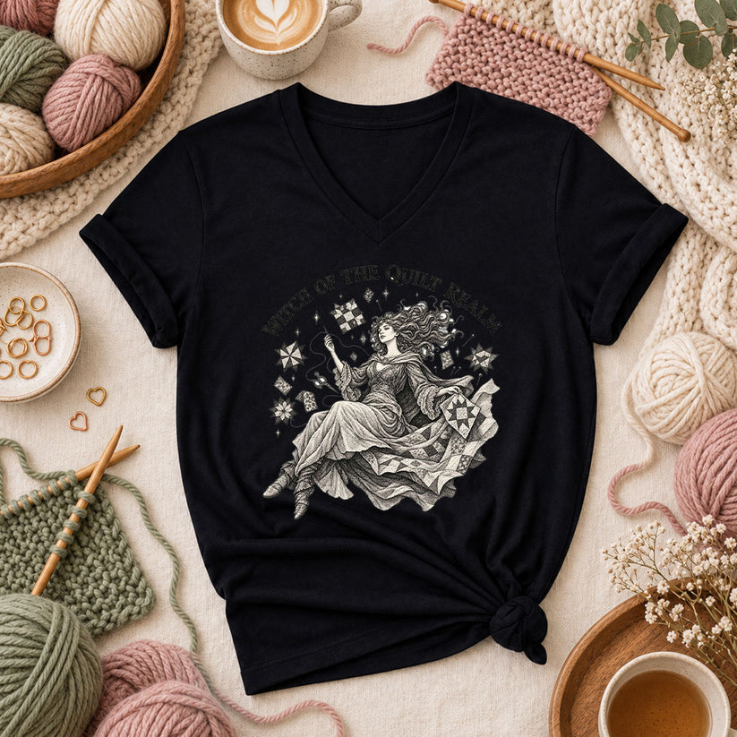 Witch Of The Quilt Realm Women's V-Neck - Black