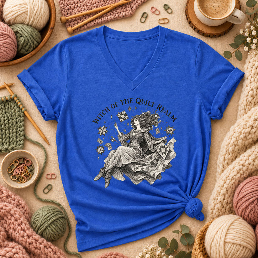 Witch Of The Quilt Realm Women's V-Neck - Heather True Royal