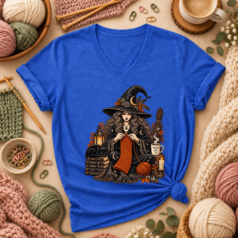 Witches Knit Too Women's V-Neck - Heather True Royal