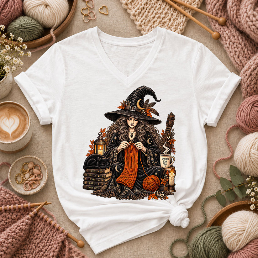 Witches Knit Too Women's V-Neck - White