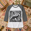 Woodcut Fox Carrying Quilt Basket Raglan Sleeve