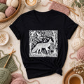 Woodcut Fox Carrying Quilt Basket Women's V-Neck