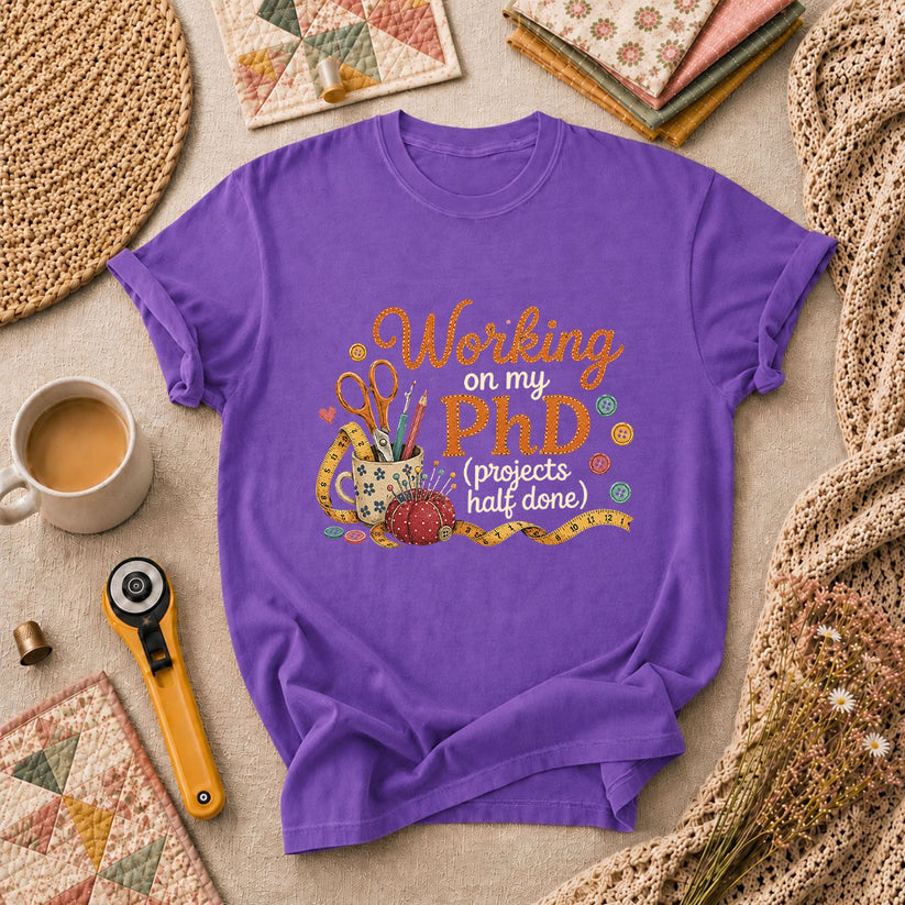 Working On My PhD Projects Half Done T-Shirt - Heather Team Purple