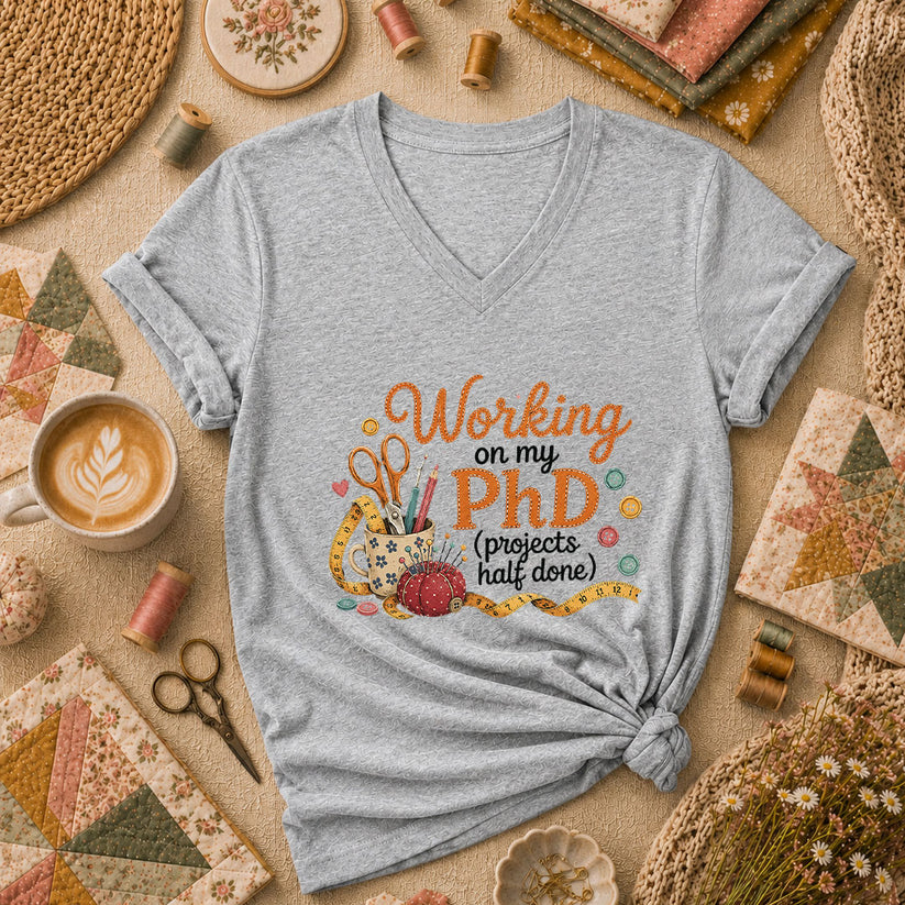 Working On My PhD Projects Half Done Women's V-Neck - Athletic Heather