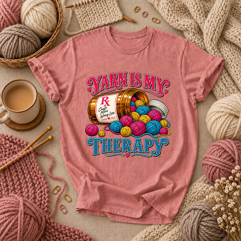 Yarn Is My Therapy T-Shirt - Heather Mauve