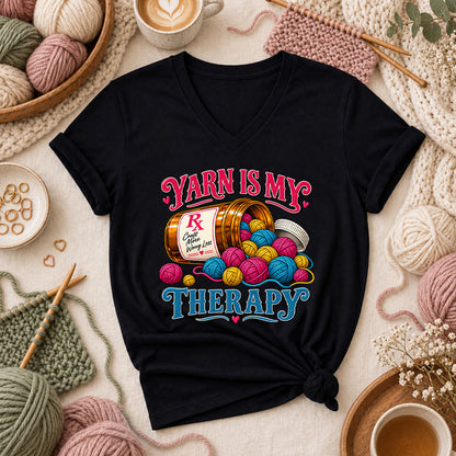 Yarn Is My Therapy Women's V-Neck - Black