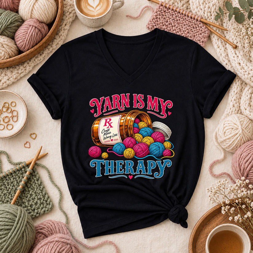 Yarn Is My Therapy Women's V-Neck - Black