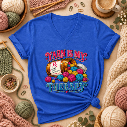 Yarn Is My Therapy Women's V-Neck - Heather True Royal