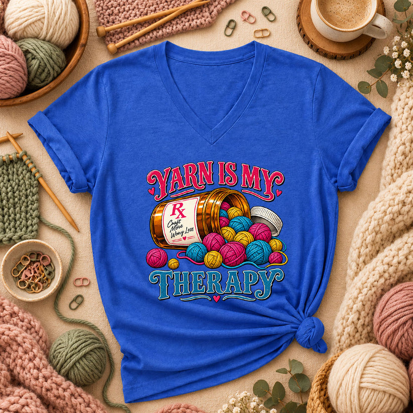 Yarn Is My Therapy Women's V-Neck - Heather True Royal