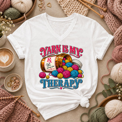 Yarn Is My Therapy Women's V-Neck - White