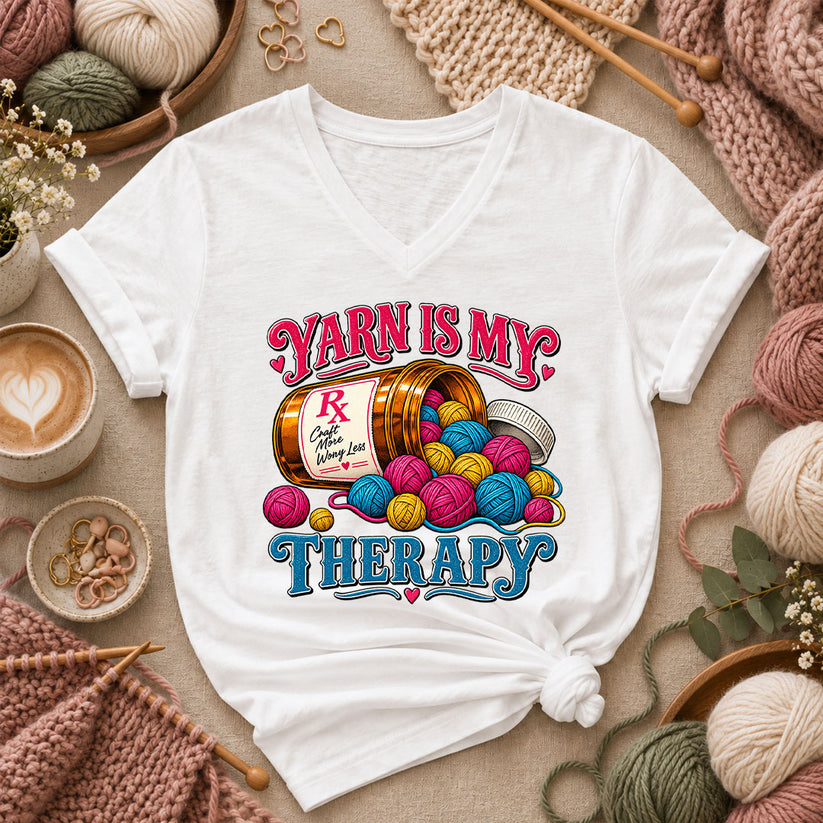 Yarn Is My Therapy Women's V-Neck - White