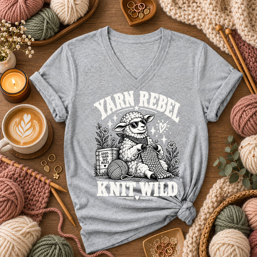 Yarn Rebel Knit Wild Women's V-Neck - Athletic Heather