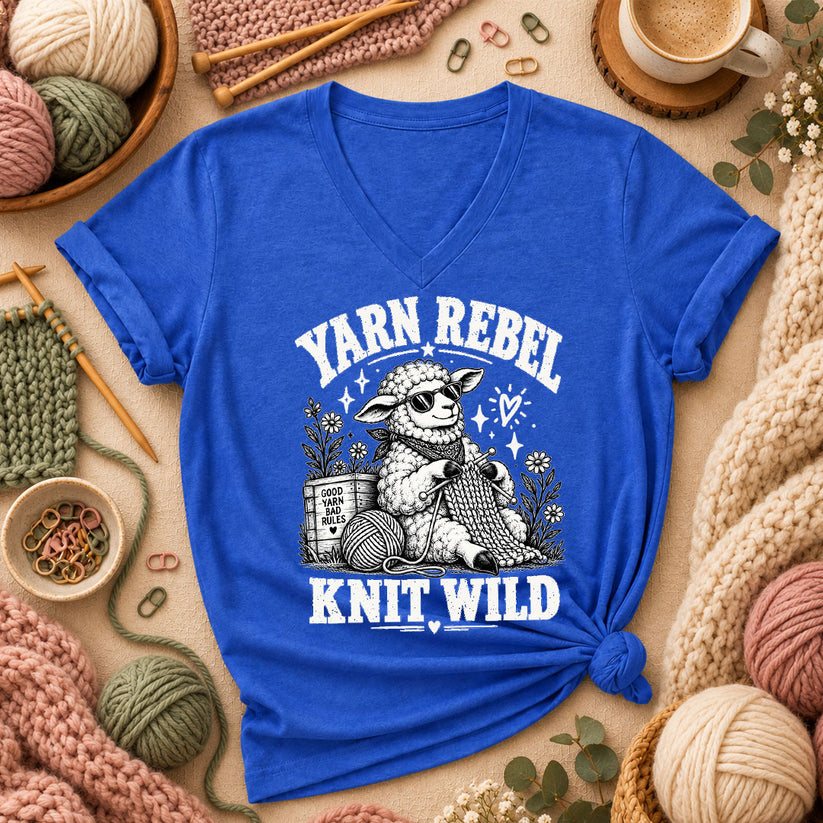 Yarn Rebel Knit Wild Women's V-Neck - Heather True Royal