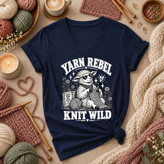 Yarn Rebel Knit Wild Women's V-Neck - Navy