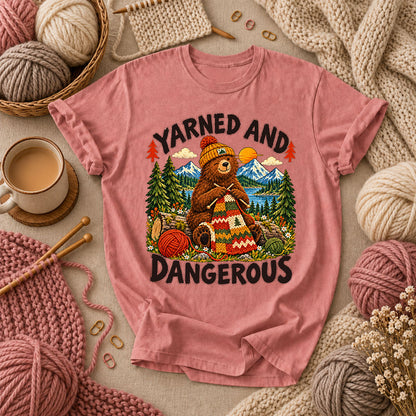 Yarned And Dangerous Bear T-Shirt - Heather Mauve