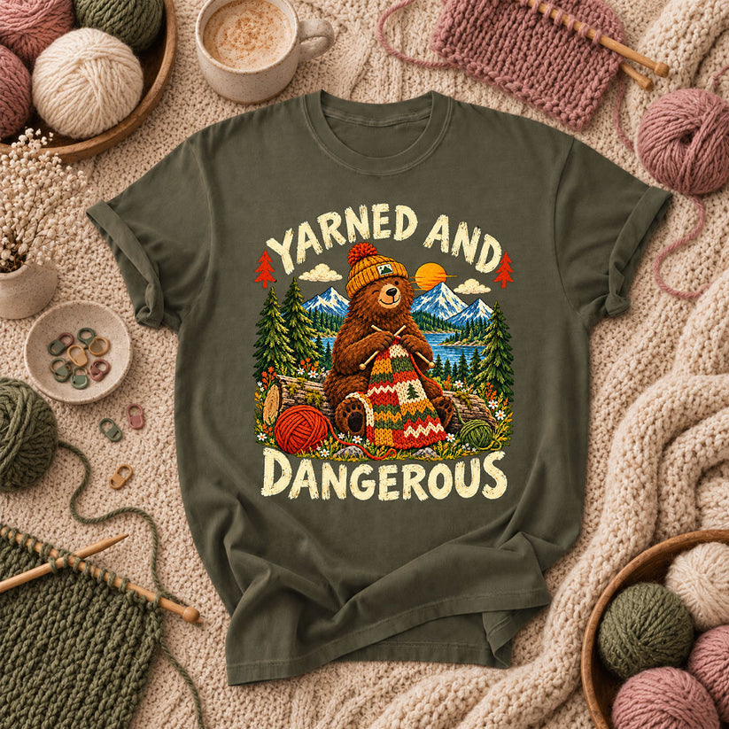 Yarned And Dangerous Bear T-Shirt - Military Green