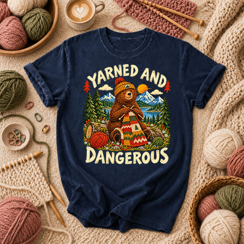 Yarned And Dangerous Bear T-Shirt - Navy