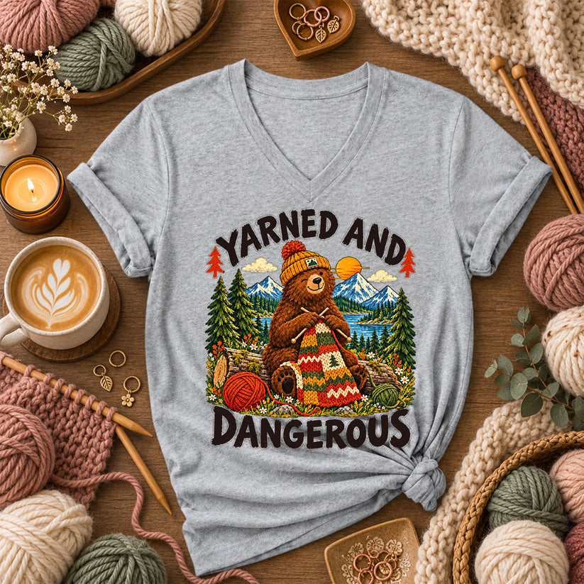Yarned And Dangerous Bear Women's V-Neck - Athletic Heather