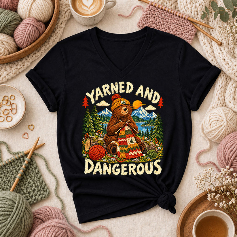 Yarned And Dangerous Bear Women's V-Neck - Black