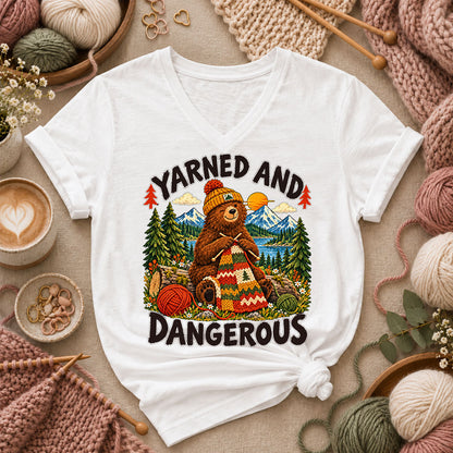 Yarned And Dangerous Bear Women's V-Neck - White