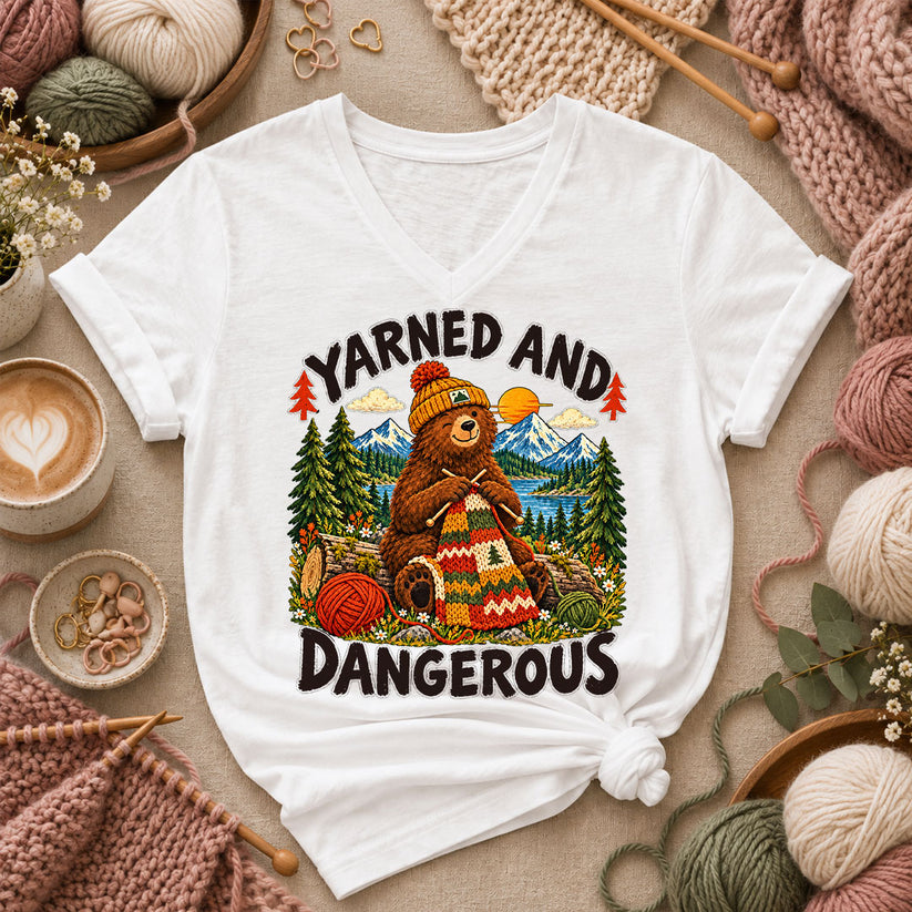 Yarned And Dangerous Bear Women's V-Neck - White
