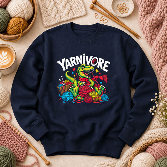 Yarnivore Dinosaur With Yarn Balls Long Sleeve - Navy
