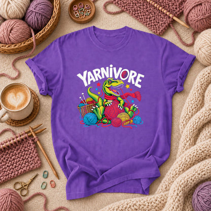 Yarnivore Dinosaur With Yarn Balls T-Shirt - Purple