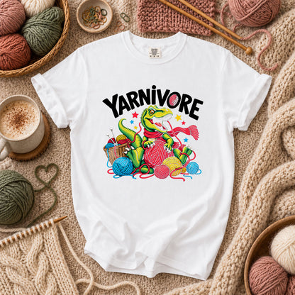 Yarnivore Dinosaur With Yarn Balls T-Shirt - White