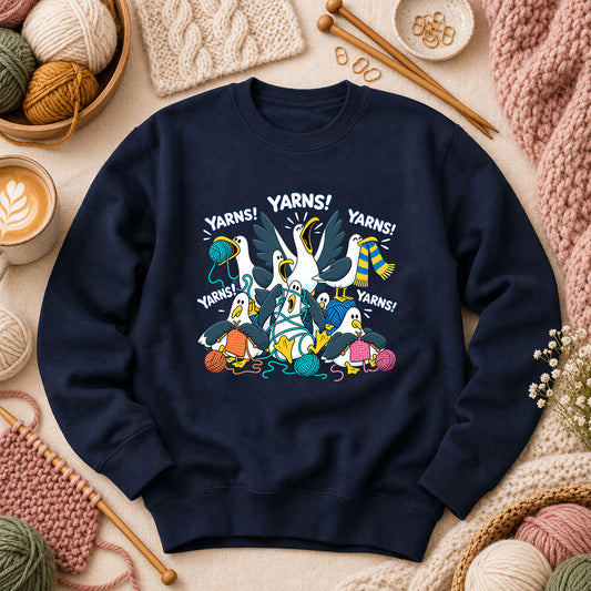 Yarns! Seagulls Stealing Yarn Long Sleeve - Navy
