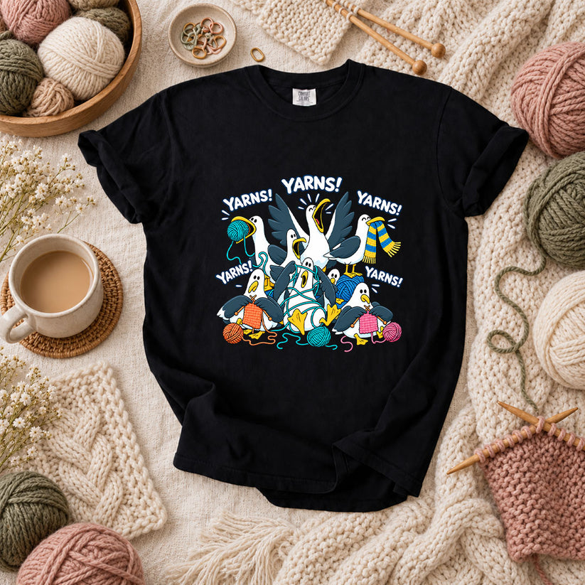 Yarns! Seagulls Stealing Yarn T-Shirt - Black
