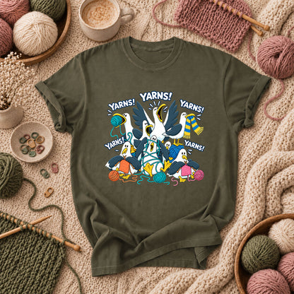 Yarns! Seagulls Stealing Yarn T-Shirt - Military Green