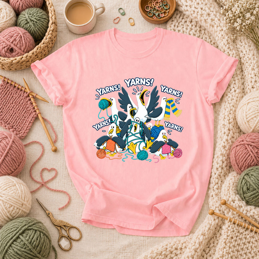 Yarns! Seagulls Stealing Yarn T-Shirt - Pink