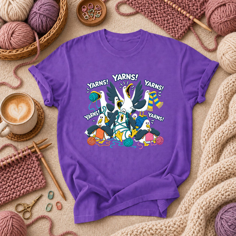 Yarns! Seagulls Stealing Yarn T-Shirt - Purple