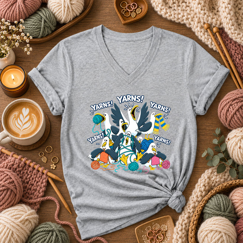 Yarns! Seagulls Stealing Yarn Women's V-Neck - Athletic Heather