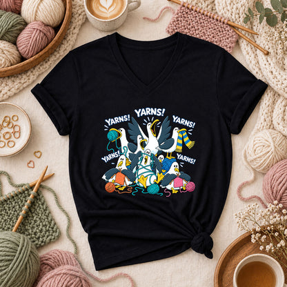 Yarns! Seagulls Stealing Yarn Women's V-Neck - Black