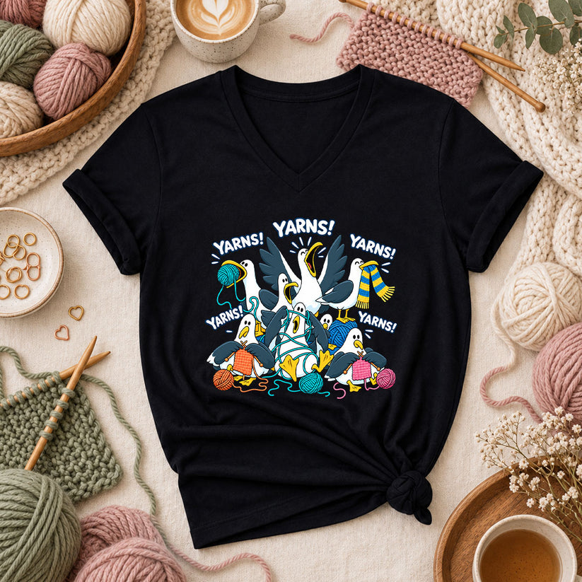 Yarns! Seagulls Stealing Yarn Women's V-Neck - Black