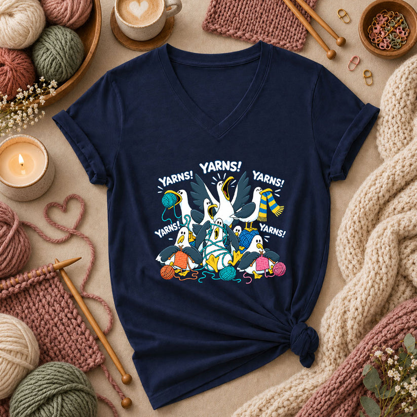 Yarns! Seagulls Stealing Yarn Women's V-Neck - Navy