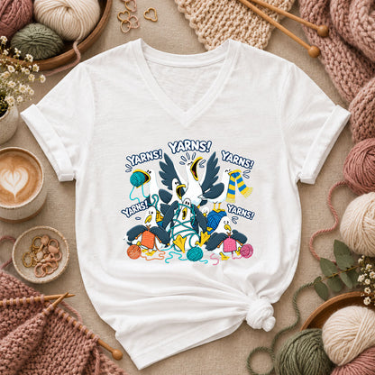 Yarns! Seagulls Stealing Yarn Women's V-Neck - White