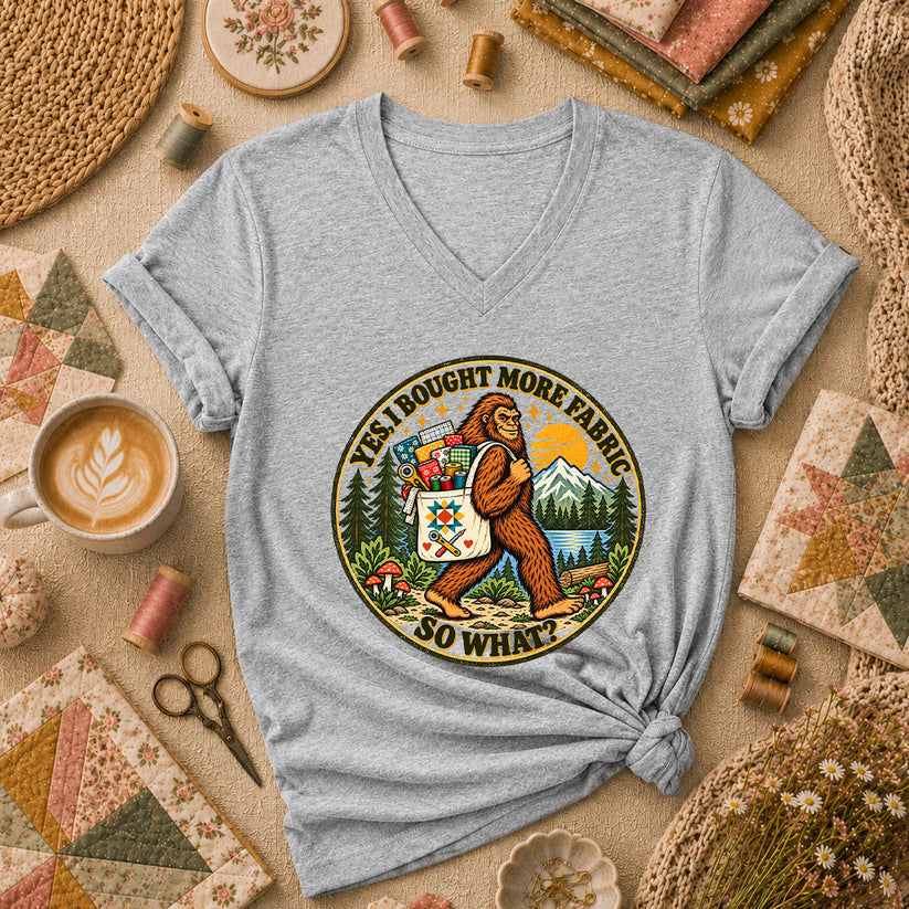 Yes I Bought More Fabric So What Bigfoot Women's V-Neck - Athletic Heather
