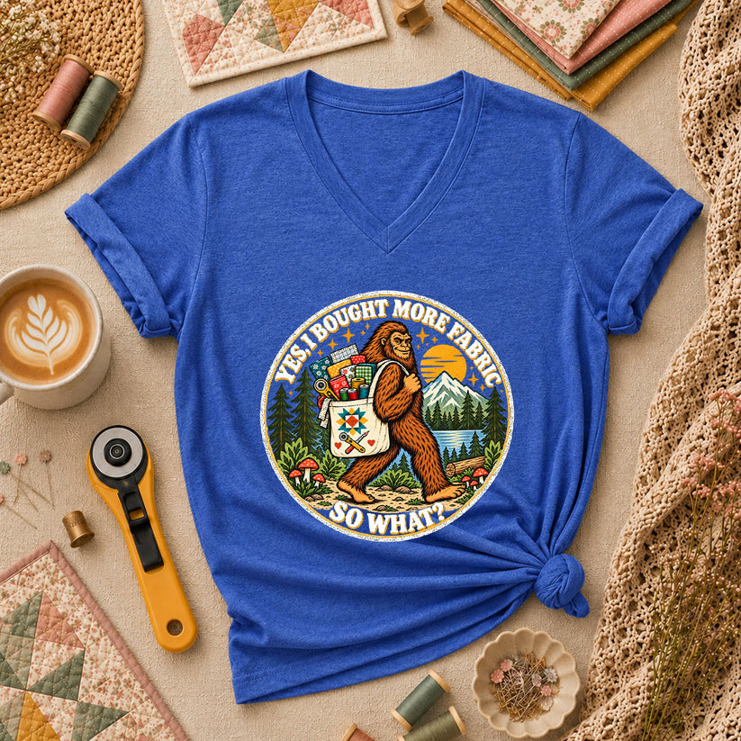 Yes I Bought More Fabric So What Bigfoot Women's V-Neck - Heather True Royal