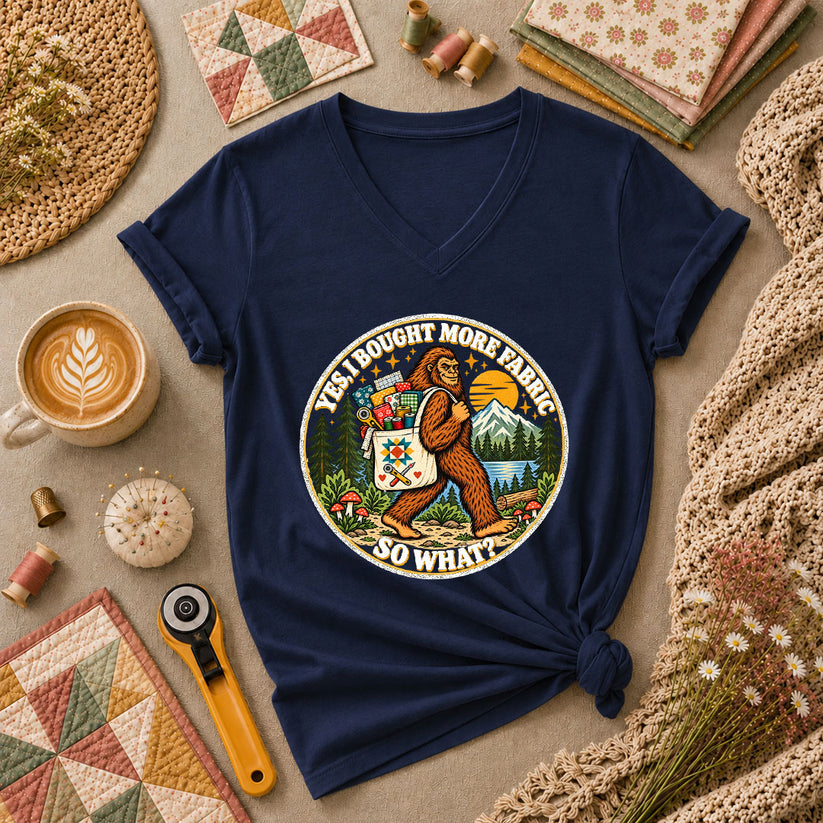 Yes I Bought More Fabric So What Bigfoot Women's V-Neck - Navy