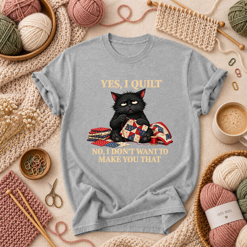 Yes I Quilt No I Don't Want To Make You That Black Cat T-Shirt - Athletic Heather