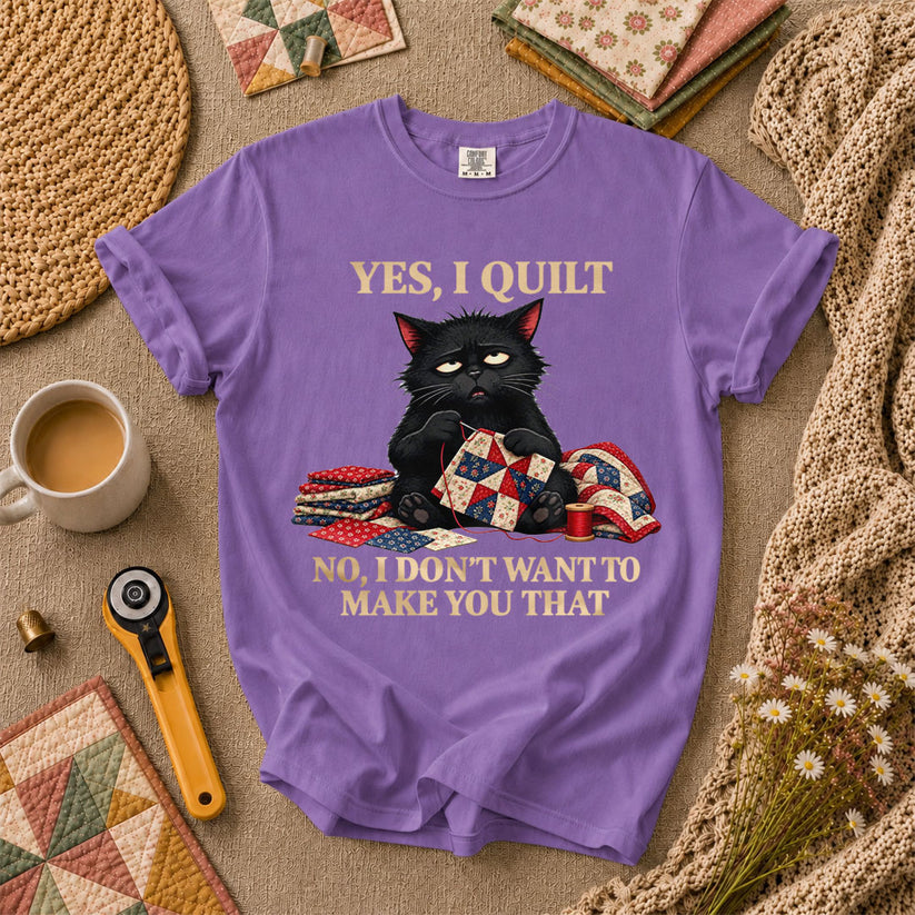 Yes I Quilt No I Don't Want To Make You That Black Cat T-Shirt - Heather Team Purple