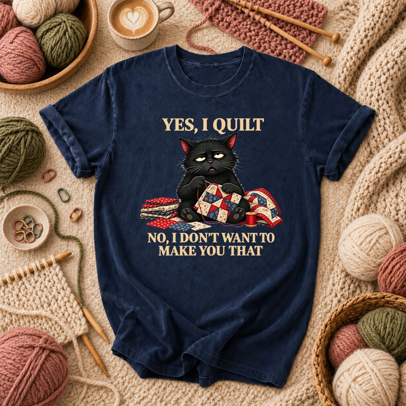 Yes I Quilt No I Don't Want To Make You That Black Cat T-Shirt - Navy