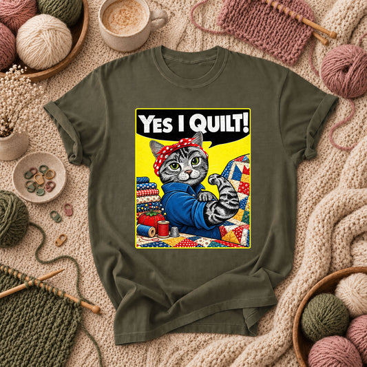 Yes I Quilt Riveter Cat T-Shirt