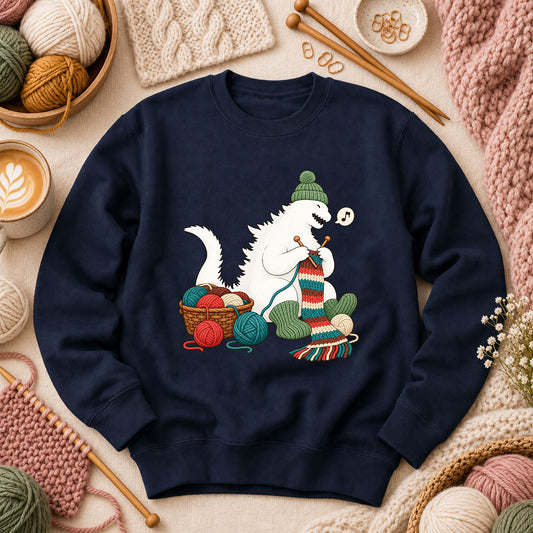 Yeti Knitting A Cozy Scarf Long Sleeve - Navy
