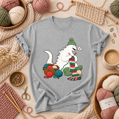 Yeti Knitting A Cozy Scarf T-Shirt - Athletic Heather