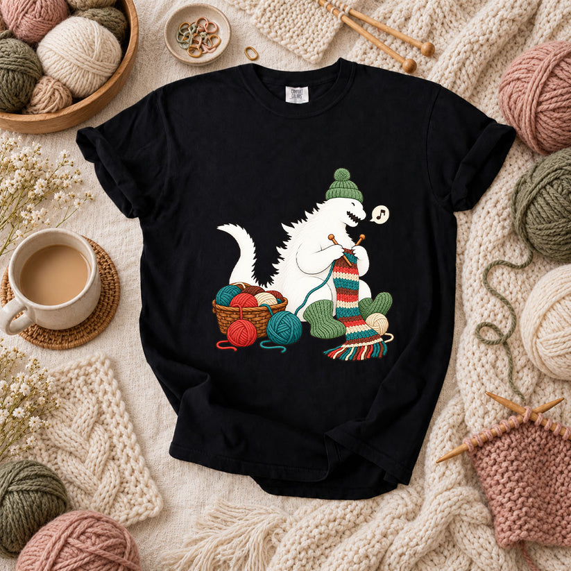Yeti Knitting A Cozy Scarf T-Shirt - Black