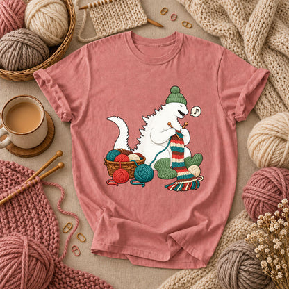 Yeti Knitting A Cozy Scarf T-Shirt - Heather Mauve
