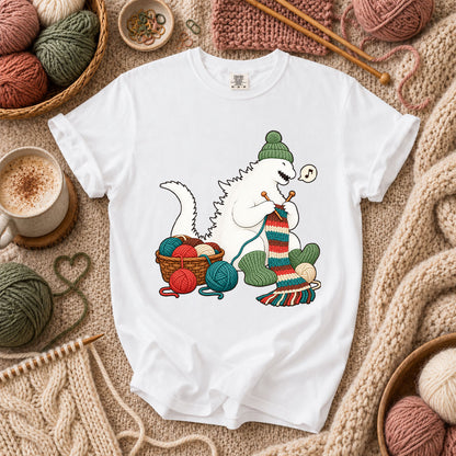 Yeti Knitting A Cozy Scarf T-Shirt - White